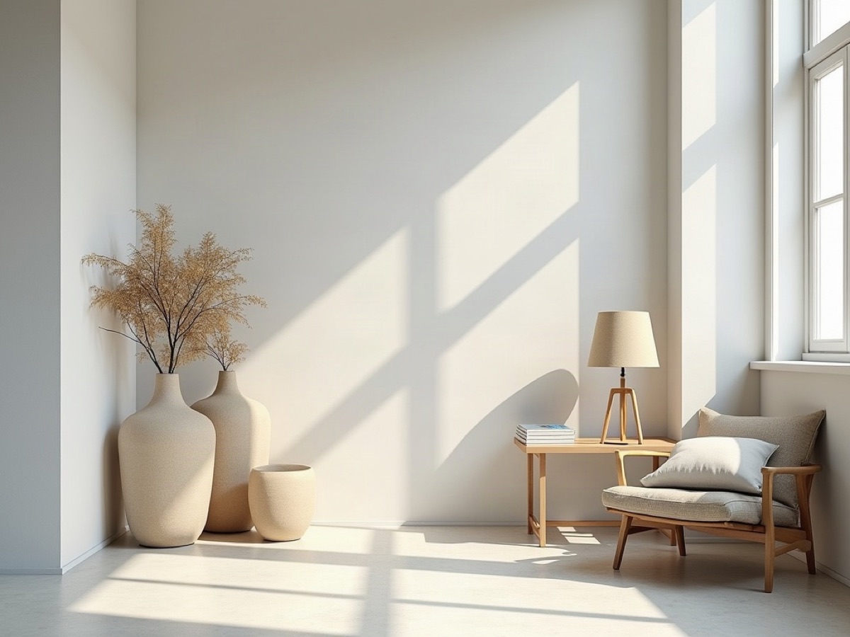 Lamps, linen cushions and ceramics in a bright home-furnishings room
